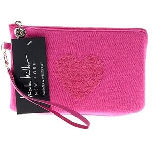 LAST CHANCE NWT Nicole Miller Sweater Clutch Wristlet With Pink Heart On Front